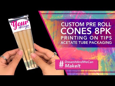 Custom Pre Rolled Cones Printing on Tips in Acetate Box Packaging (8CT)